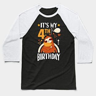 It's My 4th Birthday Sloth Baseball T-Shirt